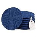 SAPROSE® Polypropylene Round Coaster Set (Pack of 6), Heat Resistant Dining & Kitchen Mat, Machine Washable Absorbent Size: 5 inch Diameter (Blue-Black Melange)