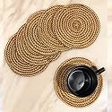 SAPROSE® Polypropylene Round Coaster Set (6 PCS Set) Machine Washable Absorbent Size: 5 inch Diameter (Jute-Skin Melange)