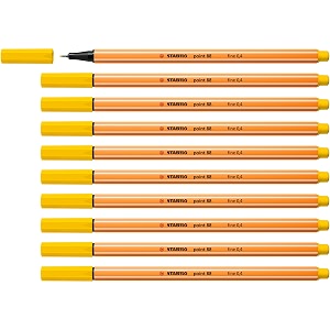fineliner pen - stabilo point 88 box of 10 lemon yellow
