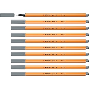 fineliner - stabilo point 88 - box of 10 - medium cold grey