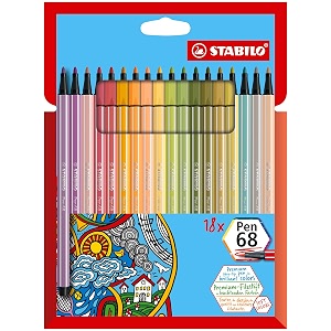stabilo premium medium fibre-tip pen pen 68 - pack of 18 - assorted colours