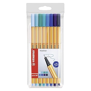 stabilo point 8834shades of blue34 fineliner pen - assorted colours pack of 8