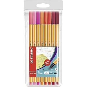 fineliner - stabilo point 88 - wallet of 8 - shades of red