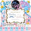 Hombae Staches or Lashes Gender Reveal Decorations, 169 PCs Boy or Girl Gender Reveal Decorations Backdrop Balloon Garland Banner Tablecloth Cake Cupcake Topper Box Cutout Poster Sash Pink Blue