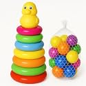 Stacking Toy + 15 Colorful Plastic Balls Combo | BPA-Free, Educational Toys for Toddlers | Learning & Sensory Activity Gift Set