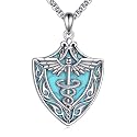 Staff of Caduceus Necklace 925 Sterling Silver Shield Staff Angel Wings Pendant Talisman Nurse's Day Christmas Gifts for Nurses
