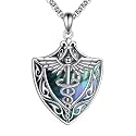 Staff of Caduceus Necklace 925 Sterling Silver Shield Staff Angel Wings Pendant Talisman Nurse's Day Christmas Gifts for Nurses
