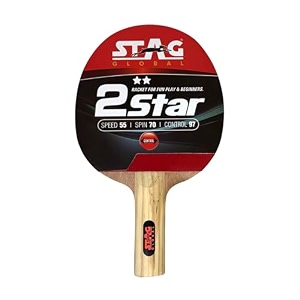 stag global 2 star ttfi approved table tennis racket  speed 55 spin 70 control 95  wood blade with straight handle  ideal for beginner training school tournaments 2 star