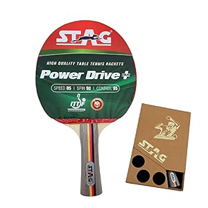 stag power drive plus table tennis racquet  174 grams  intermediate  ittf approved rubber  multi- color