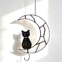 Stained Glass Black Cat Suncatcher Halloween Window Decor Pet Memorial Gift