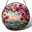 Stained Glass Window Hanging Flower Lake Suncatcher Gifts for Women 9.8"