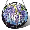 Stained Glass Window Hanging, Wisteria Flower Sun Catcher for Door Home Decor Purple and Blue Suncatcher Christmas Mother's Day Birthday Gifts for Women Men Mom and Nana 7.8 in
