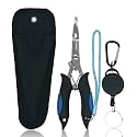 Stainless Saltwater Fishing Pliers,Hooks Remover Ring Pliers Lightweight Saltwater Pliers with Sheath and Telescopic Lanyard