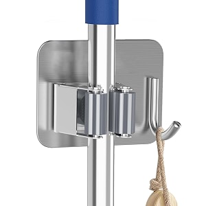 sittella stainless steel 1 rack with 1 hook heavy duty wall mounted broom and mop stick holder hanging tools for home kitchen garden laundry garage silver