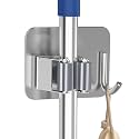 SITTELLA® Stainless Steel 1 Rack with 1 Hook Heavy Duty Wall Mounted Broom and Mop Stick Holder, Hanging Tools for Home Kitchen Garden Laundry Garage (Silver)