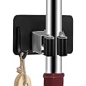 SITTELLA® Stainless Steel 1 Rack with 1 Hook Heavy Duty Wall Mounted Broom and Mop Stick Holder, Hanging Tools for Home Kitchen Garden Laundry Garage (Black)