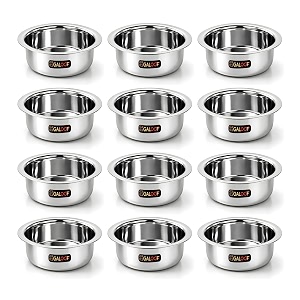 stainless steel 175 ml dinner bowls set of 12  food grade heavy gauge katori  serving bowls for dal sabji dessert amp ice cream  steel vati with rib pack of 12