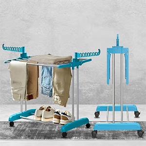 homifly stainless steel 2 tier clothes drying standfoldable laundry rackcloth dryerhanger for clothingindooroutdoorspace saver for balconyblue