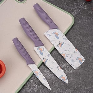 aiheal stainless steel 3 pieces kitchen knives set chef knife setmeat knife with sharp blade with ergonomic handle for home kitchen and restaurant purple