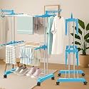 HOMIFLY Stainless Steel 3 Tier Clothes Drying Stand/Foldable Laundry Rack/Cloth Dryer/Hanger for Clothing/Outdoor/Indoor/Space Saver for Balcony - (Blue)