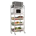 Stainless Steel 304 Kitchen Cart with Wheels Multi-Functional Rolling Utility Trolley Mesh Basket &amp; Pantry Shelf for Fruits Vegetables Onions &amp; Potatoes Storage,B-58 * 37.5 * 137cm