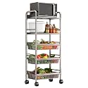 Stainless Steel 304 Kitchen Cart with Wheels Multi-Functional Rolling Utility Trolley Mesh Basket &amp; Pantry Shelf for Fruits Vegetables Onions &amp; Potatoes Storage,B-49 * 32 * 125cm