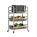 Stainless Steel 304 Kitchen Cart with Wheels Multi-Functional Rolling Utility Trolley Mesh Basket &amp; Pantry Shelf for Fruits Vegetables Onions &amp; Potatoes Storage,B-58 * 37.5 * 81cm