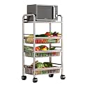 Stainless Steel 304 Kitchen Cart with Wheels Multi-Functional Rolling Utility Trolley Mesh Basket & Pantry Shelf for Fruits Vegetables Onions & Potatoes Storage,B-49 * 32 * 100cm