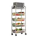 Stainless Steel 304 Kitchen Cart with Wheels Multi-Functional Rolling Utility Trolley Mesh Basket &amp; Pantry Shelf for Fruits Vegetables Onions &amp; Potatoes Storage,A-49 * 32 * 125cm