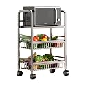 Stainless Steel 304 Kitchen Cart with Wheels Multi-Functional Rolling Utility Trolley Mesh Basket &amp; Pantry Shelf for Fruits Vegetables Onions &amp; Potatoes Storage,B-49 * 32 * 75cm