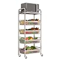 Stainless Steel 304 Kitchen Cart with Wheels Multi-Functional Rolling Utility Trolley Mesh Basket &amp; Pantry Shelf for Fruits Vegetables Onions &amp; Potatoes Storage,A-58 * 37.5 * 137cm
