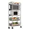 Stainless Steel 304 Kitchen Cart with Wheels Multi-Functional Rolling Utility Trolley Mesh Basket &amp; Pantry Shelf for Fruits Vegetables Onions &amp; Potatoes Storage,C-49 * 32 * 125cm