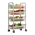 Stainless Steel 304 Kitchen Cart with Wheels Multi-Functional Rolling Utility Trolley Mesh Basket &amp; Pantry Shelf for Fruits Vegetables Onions &amp; Potatoes Storage,A-49 * 32 * 100cm