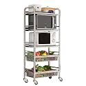 Stainless Steel 304 Kitchen Cart with Wheels Multi-Functional Rolling Utility Trolley Mesh Basket &amp; Pantry Shelf for Fruits Vegetables Onions &amp; Potatoes Storage,C-58 * 37.5 * 137cm