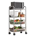 Stainless Steel 304 Kitchen Cart with Wheels Multi-Functional Rolling Utility Trolley Mesh Basket &amp; Pantry Shelf for Fruits Vegetables Onions &amp; Potatoes Storage,C-49 * 32 * 100cm