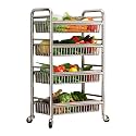 Stainless Steel 304 Kitchen Cart with Wheels Multi-Functional Rolling Utility Trolley Mesh Basket & Pantry Shelf for Fruits Vegetables Onions & Potatoes Storage,A-58 * 37.5 * 107cm
