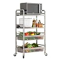 Stainless Steel 304 Kitchen Cart with Wheels Multi-Functional Rolling Utility Trolley Mesh Basket &amp; Pantry Shelf for Fruits Vegetables Onions &amp; Potatoes Storage,B-58 * 37.5 * 107cm