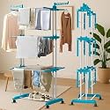 HOMIFLY Stainless Steel 4 Tier Big Clothes Drying Stand/Foldable Laundry Rack/Cloth Dryer/Hanger for Clothing/Outdoor/Indoor/Balcony Space Saver for Home (Blue)