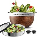 Stainless Steel 74oz Salad Bowl Kit, Salad Bowls to Go for Lunch (Wood)