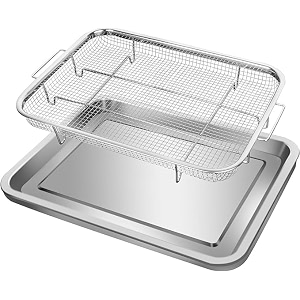stainless steel air fryer basket and tray set for oven  2 piece crisper tray with non-stick mesh basket air fry with tray