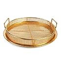 Stainless Steel Air Fryer Basket and Tray Set for Oven – 2 Piece Crisper Tray with Non-Stick Mesh Basket (Air Fry Tray Round Golden)