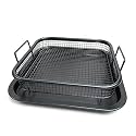 Stainless Steel Air Fryer Basket and Tray Set for Oven – 2 Piece Crisper Tray with Non-Stick Mesh Basket (Air Fry With Tray Black)