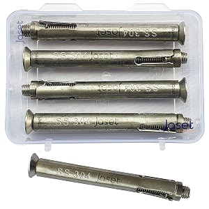 stainless steel anchor fastener  304 grade rust proof  expansion type  8mm bolt 100mm length 8x100  allen key counter sunk head  pack of 4 pcs