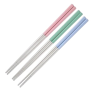 stainless steel chopsticks epsilon reusable metal chopsteak for noodles thai foods 23 cm long durable chopstick for kitchen home 3 pairs pink blue green
