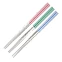 Stainless Steel Chopsticks Epsilon Reusable Metal Chopsteak for Noodles Thai Foods 23 cm Long Durable Chopstick for Kitchen Home 3 Pairs Pink Blue Green