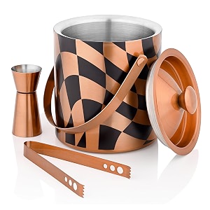stainless steel double walled insulated ice bucket with tong amp v peg measure 15 liter copper amp black checks design copper black 15 liter