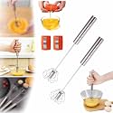 Stainless Steel Egg Whisk,2025 Upgrade Hand Push Whisk Blender with Egg Shell Opener, Versatile Milk Frother, Hand Push Mixer Stirrer for Blending, Beating & Stirring (2, Silver 14 inches)