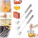 Stainless Steel Egg Whisk,2025 Upgrade Hand Push Whisk Blender with Egg Shell Opener, Versatile Milk Frother, Hand Push Mixer Stirrer for Blending, Beating & Stirring (3, Silver 12 inches)