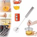 Stainless Steel Egg Whisk,2025 Upgrade Hand Push Whisk Blender with Egg Shell Opener, Versatile Milk Frother, Hand Push Mixer Stirrer for Blending, Beating & Stirring (1, Silver 14 inches)