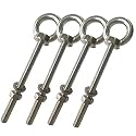 Stainless Steel Eye Bolt, 4pack M8 Shoulder Eye Bolts 5/16" X 4"with Nuts and Washer Thread Lifting Ring Eyebolt, Long